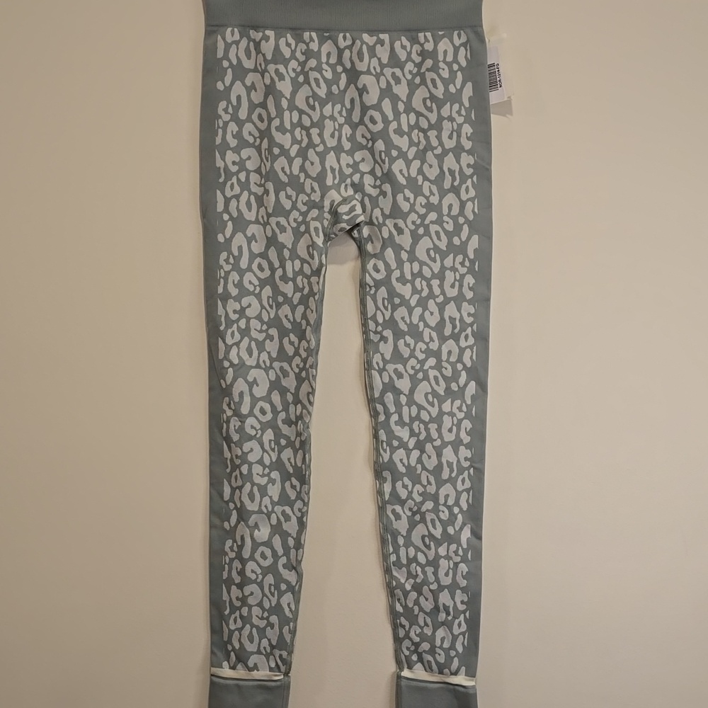 Sweaty Betty Blue Leopard Print Jacquard Base Layer Seamless Leggings Sz 10 NWOT